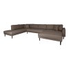 Lido U-Sofa Open End - U-Sofa Open End, pravé prevedenie, hnedá farba so štyrmi vankúšmi a čiernymi drevenými nohami HN1055
