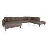 Lido U-Sofa Open End - U-Sofa Open End, ľavá strana v hnedej farbe so štyrmi vankúšmi a čiernymi drevenými nohami HN1055
