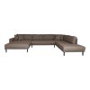 Lido U-Sofa Open End - U-Sofa Open End, ľavá strana v hnedej farbe so štyrmi vankúšmi a čiernymi drevenými nohami HN1055