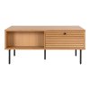 Konferenčný stolík Kyoto - Konferenčný stolík, 2 zásuvky, dubová dyha, prírodná farba, čierne kovové nohy 50x100x45 cm