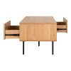 Konferenčný stolík Kyoto - Konferenčný stolík, 2 zásuvky, dubová dyha, prírodná farba, čierne kovové nohy 50x100x45 cm