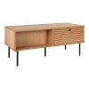 Konferenčný stolík Kyoto - Konferenčný stolík, 2 zásuvky, dubová dyha, prírodná farba, čierne kovové nohy 50x100x45 cm